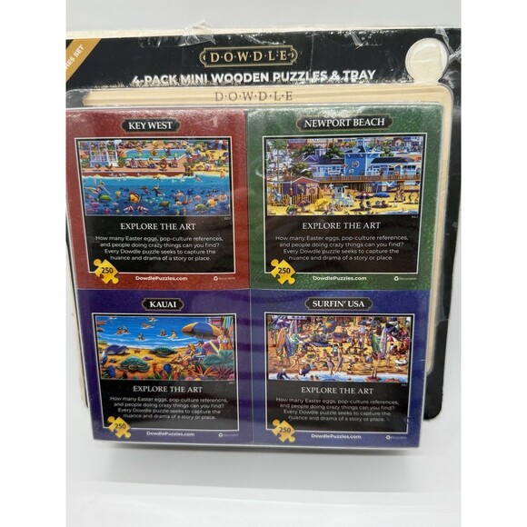 Dowdle Set 4-Pack Beaches of Mini Wooden Puzzles & Tray New And Sealed - Picture 7 of 13